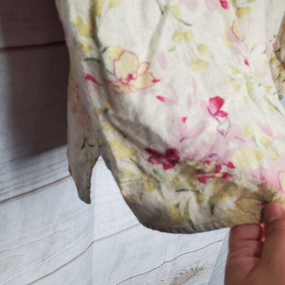 Liz Claiborne Vintage Blouse Women Large Linen Floral Button Cottage Preppy Boho - Picture 4 of 8